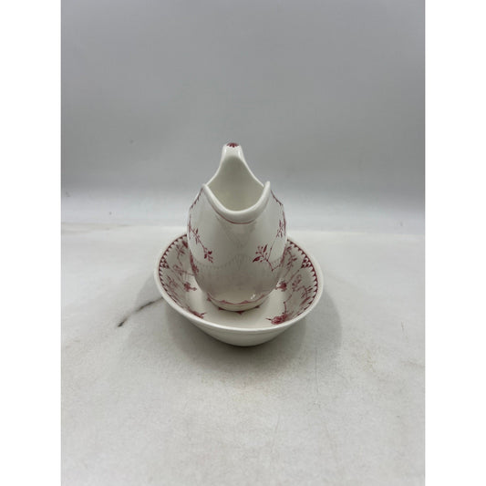ERICA By Franciscan Pink White Vintage Gravy Boat W/Underplate Made In England