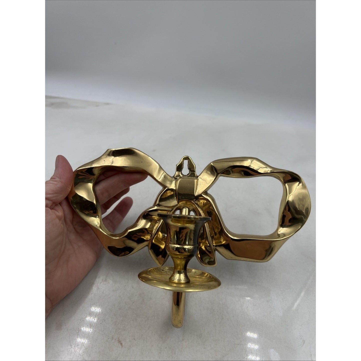 Vintage Candle Wall Sconce Brass Bow Ribbon Holder Brass Candle Holder