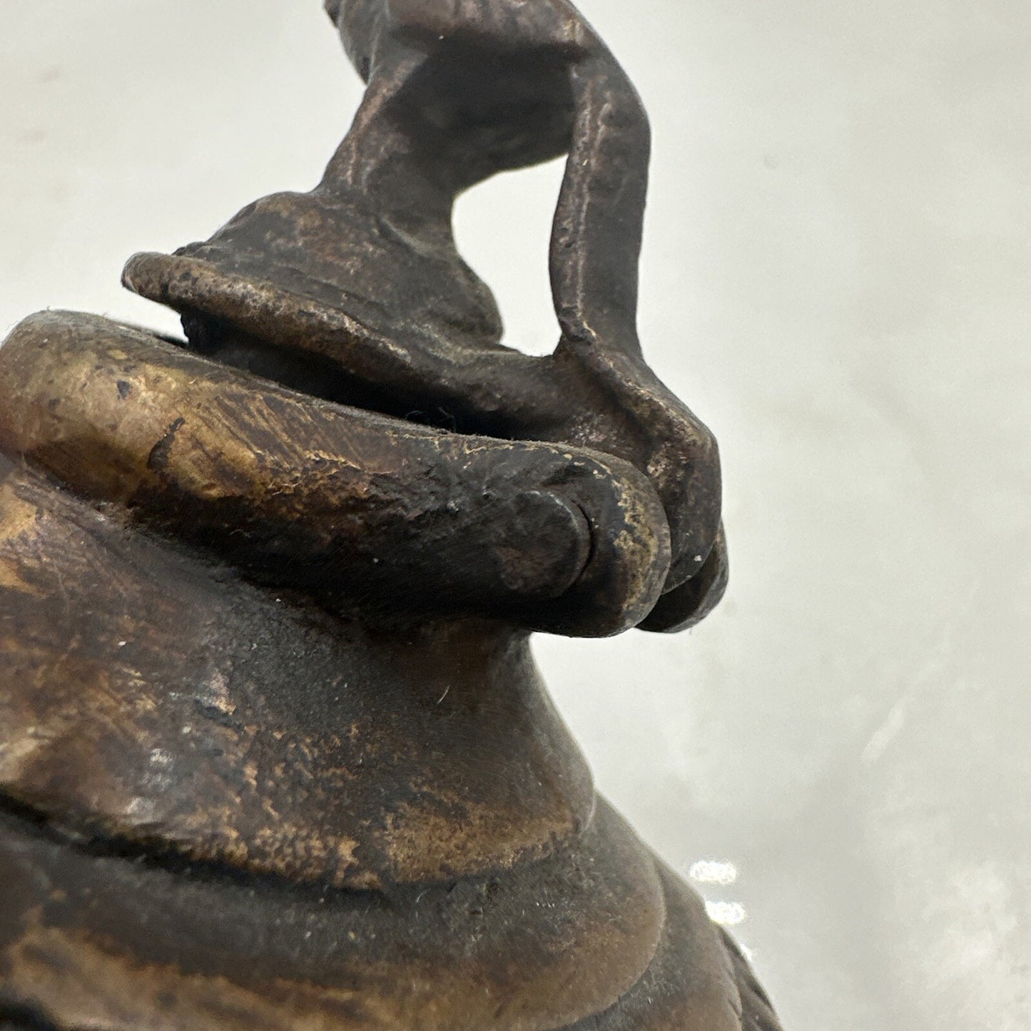Antique Ink Well Indian Cast Bronze Mughal Footed w/ Peacock Lid & Fluted Sides