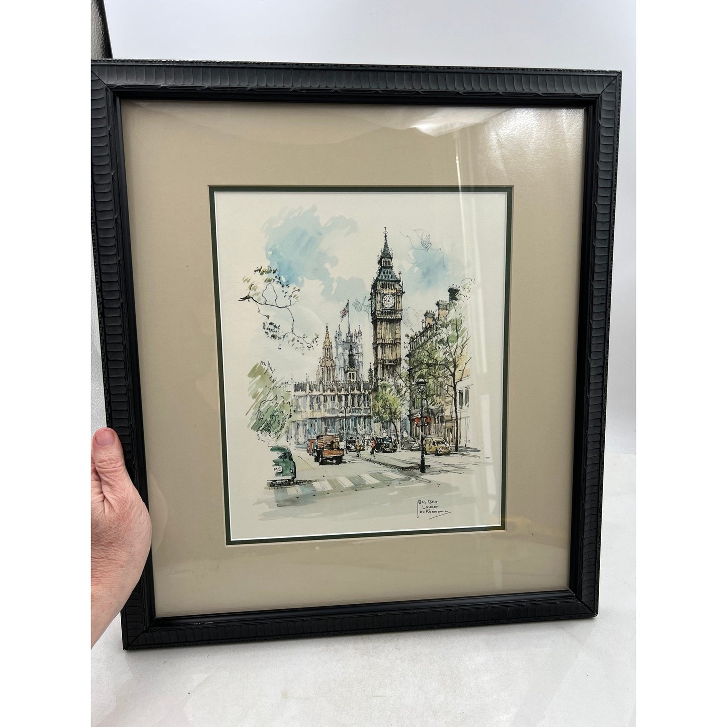 VTG Big Ben London Watercolor Art Print Framed Painting By Jan Korthals