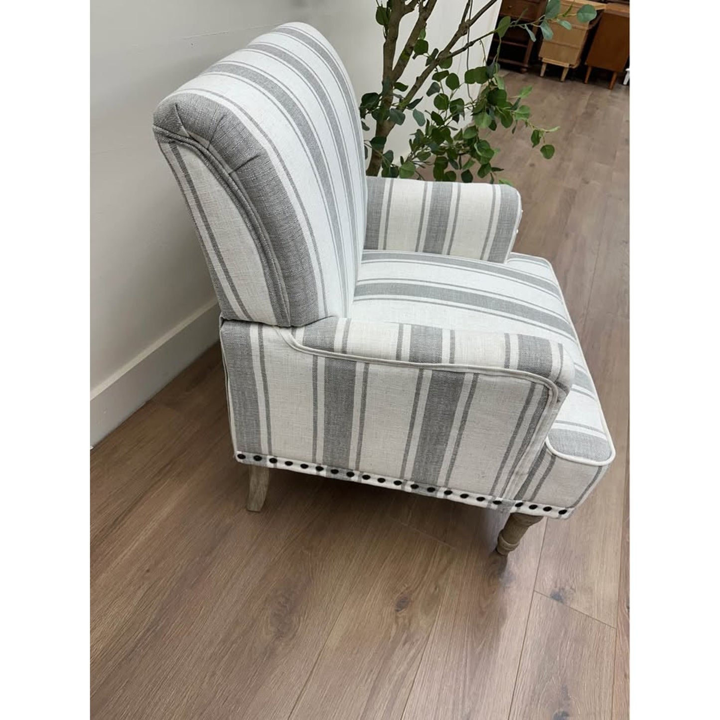 Battista Armchair-GREY Striped Nail Head Trim Farmhouse New Karat Home