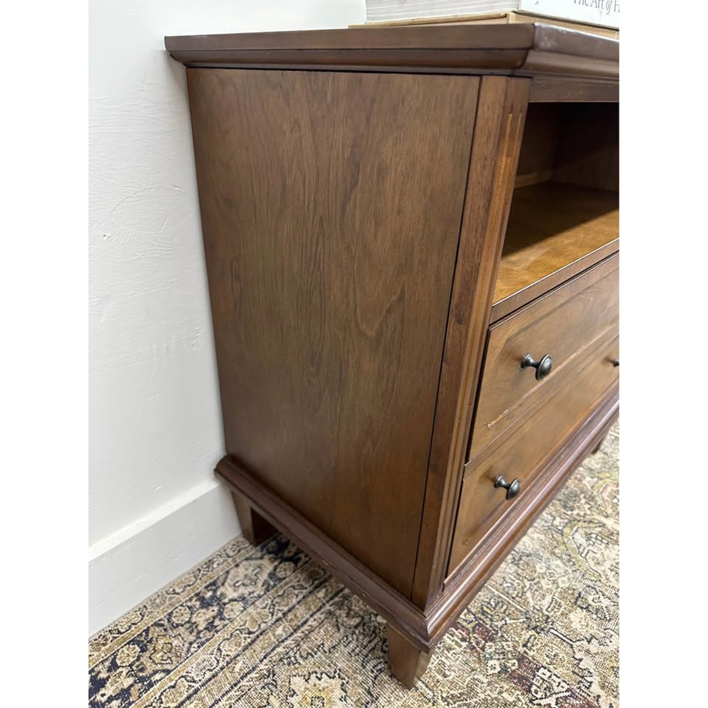 Davide 2 Drawer Nightstand Solid Wood End Table Chest Walnut W/Charging Station