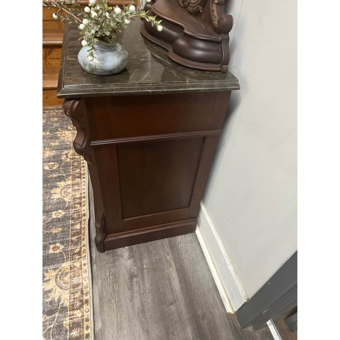 Antique Victorian Mahogany Entry Table Dresser Side Table Cabinet Mirror Marble Top