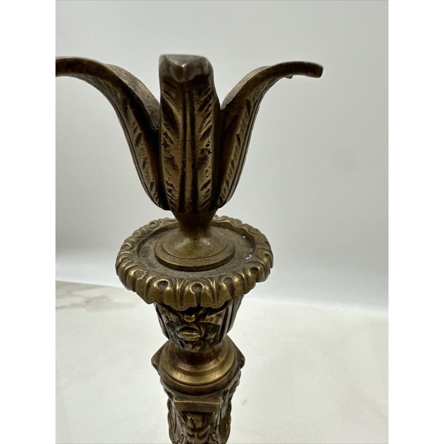 Vintage Brass Castilian Candle Holders Solid 12'' Lion Heads Set of 2