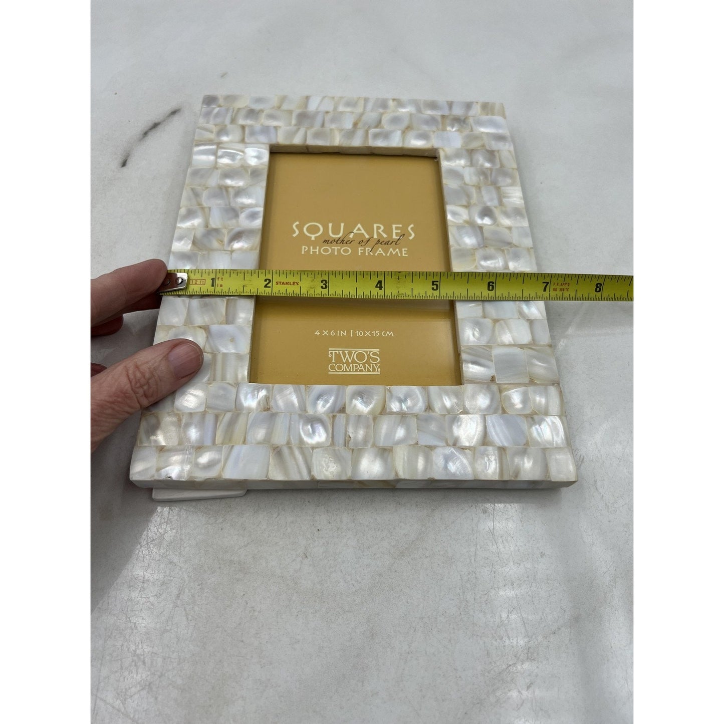 Two's Company Squares Mother of Pearl 4x6 Photo Frame Stand Tabletop
