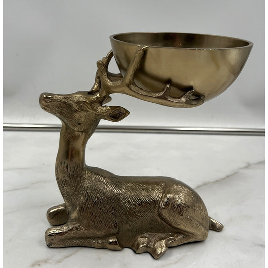 Brass Tone Reindeer Bowl Decorative Stag Candy Dish Trinket Holder Made in India