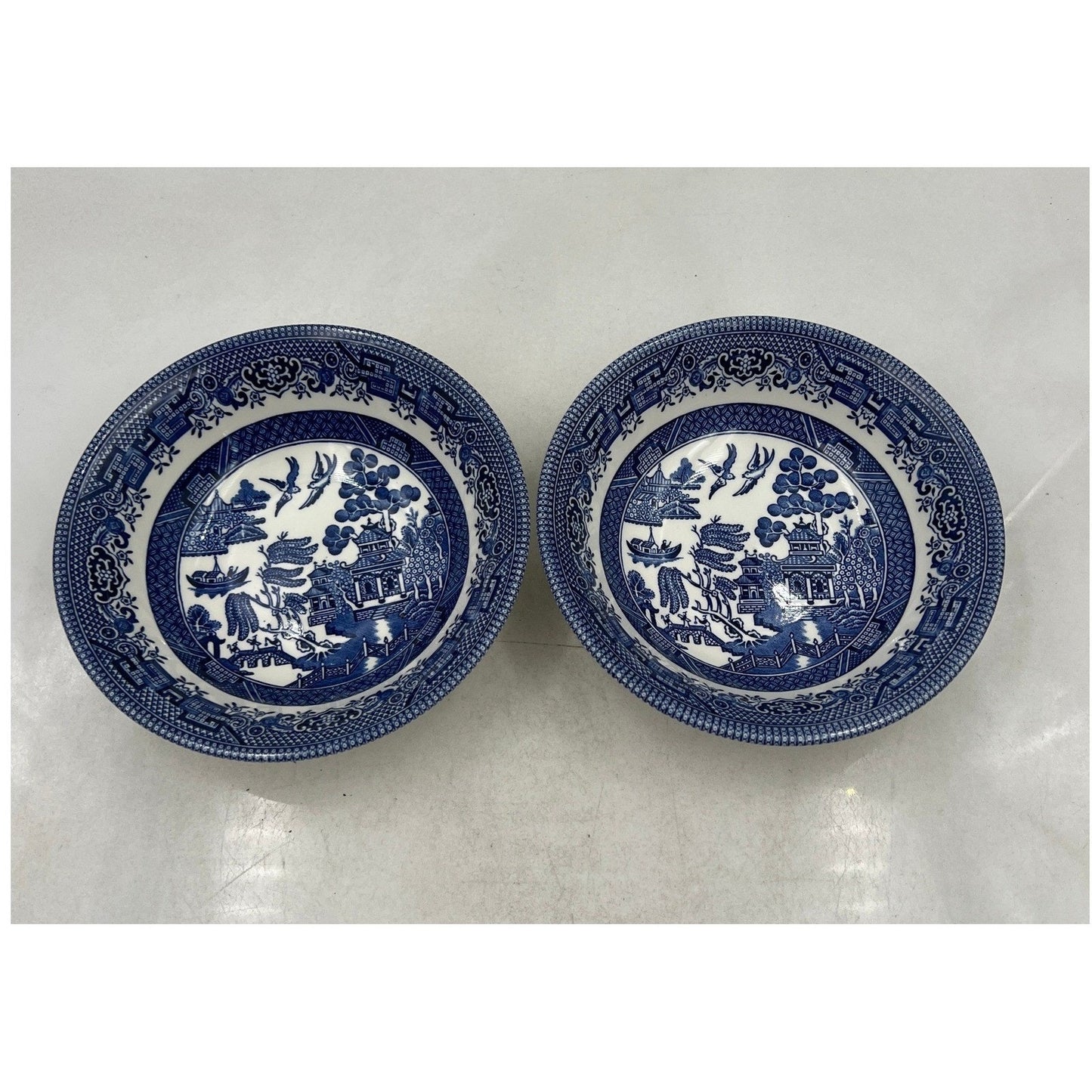 VTG Churchill Blue Willow Pattern Bowls England Chinoiserie 6" Set of 2