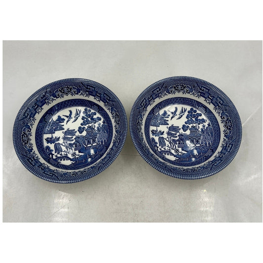 VTG Churchill Blue Willow Pattern Bowls England Chinoiserie 6" Set of 2