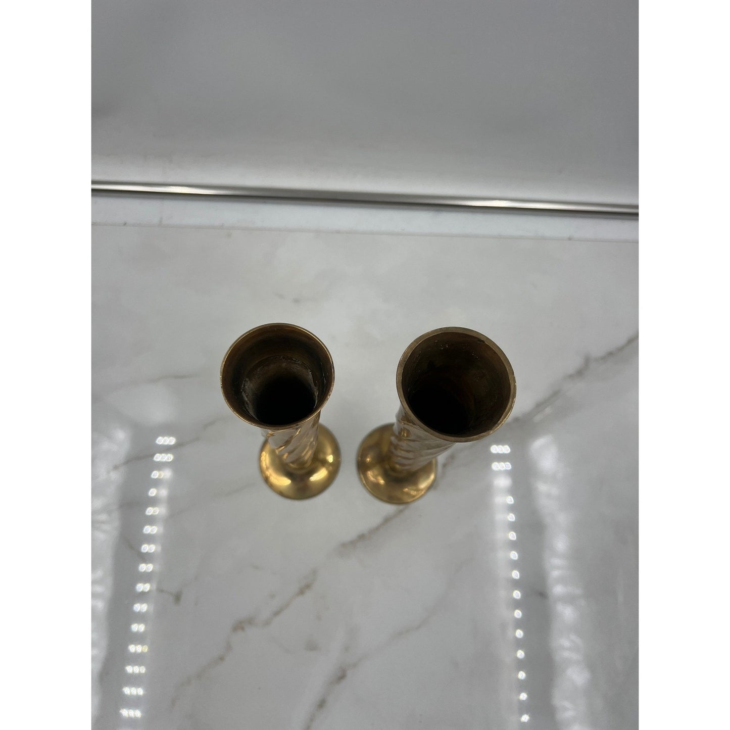 Vintage Solid Brass Spiral Twist Bud Vases Pair Made in India 8.5 Inch Gold