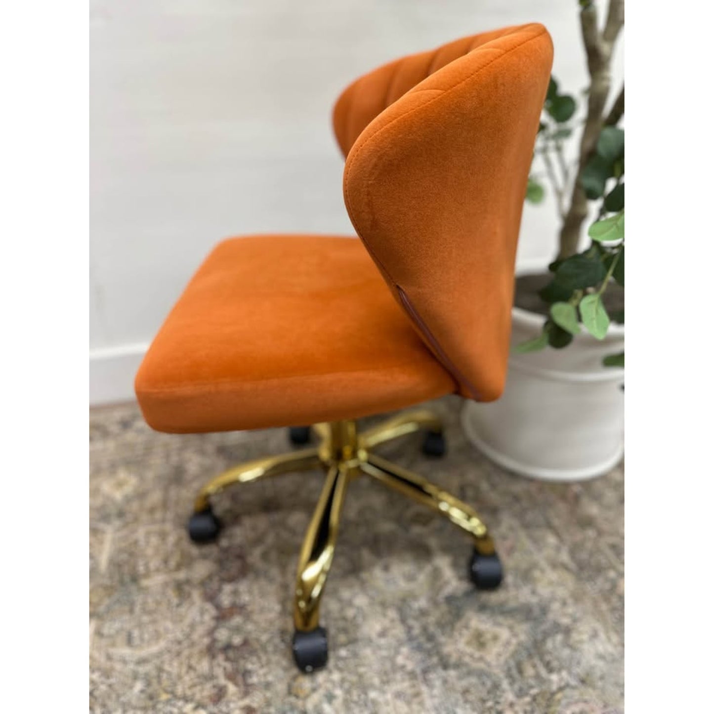 Ilia Task Office Chair Rolling Orange Velvet Gold New Karat Home