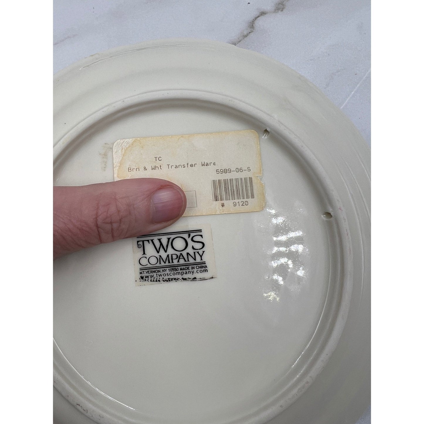Two's Company Brown White Transferware Decorative Wall Plate 8 Inch 5989-06-S