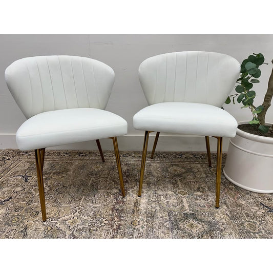 Milia Dining Chair Set of 2-IVORY Dining Kitchen Living Velvet Upholstered Gold Leg Set of 2