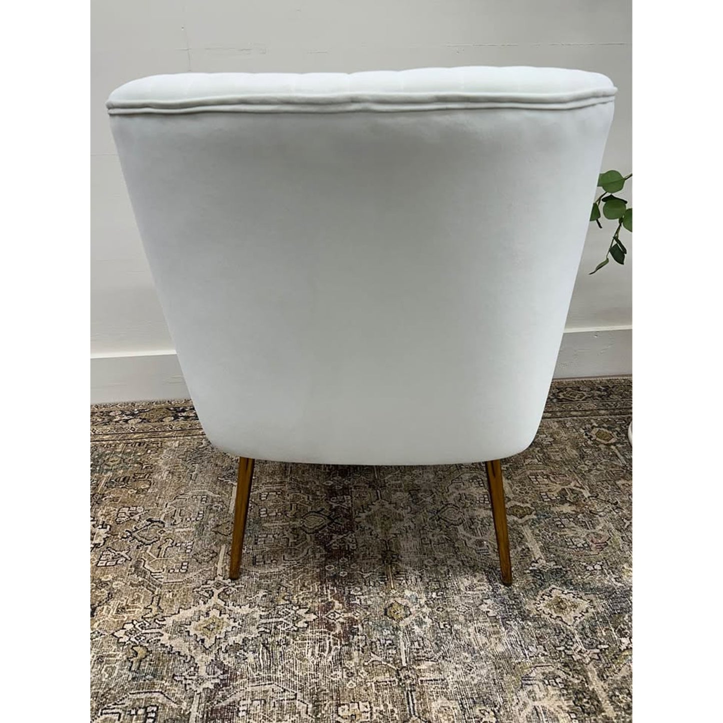 Donata Barrel Chair IVORY Upholstered Scalloped Back Velvet Gold Legs Side Chair