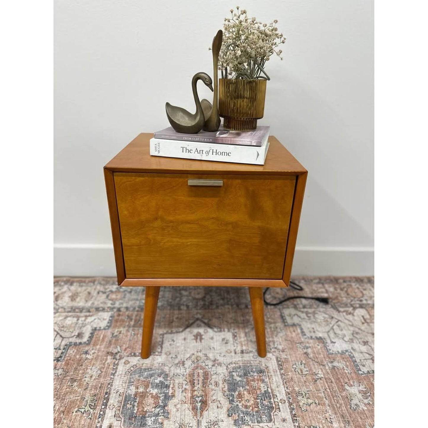 Anita 2 - Drawer WoodNightstand with Built-In Outlets-WALNUT