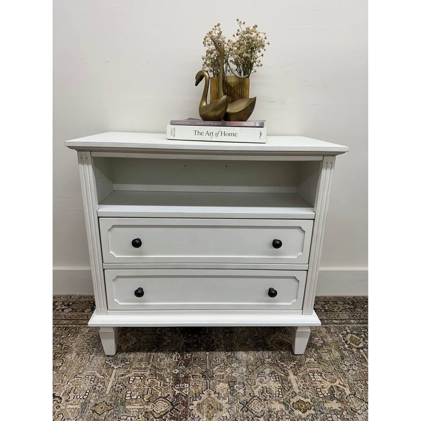Davide 2 Drawer Nightstand Solid Wood End Table Chest Creamy White W/Charging Station New