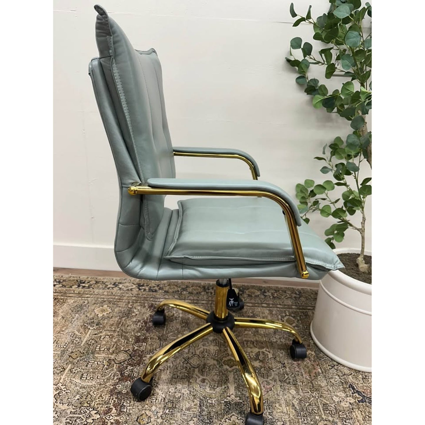 Riccardo Task Chair GREY Faux Leather Gold Rolling Office Chair