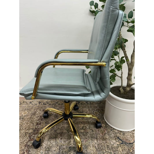Riccardo Task Chair GREY Faux Leather Gold Rolling Office Chair
