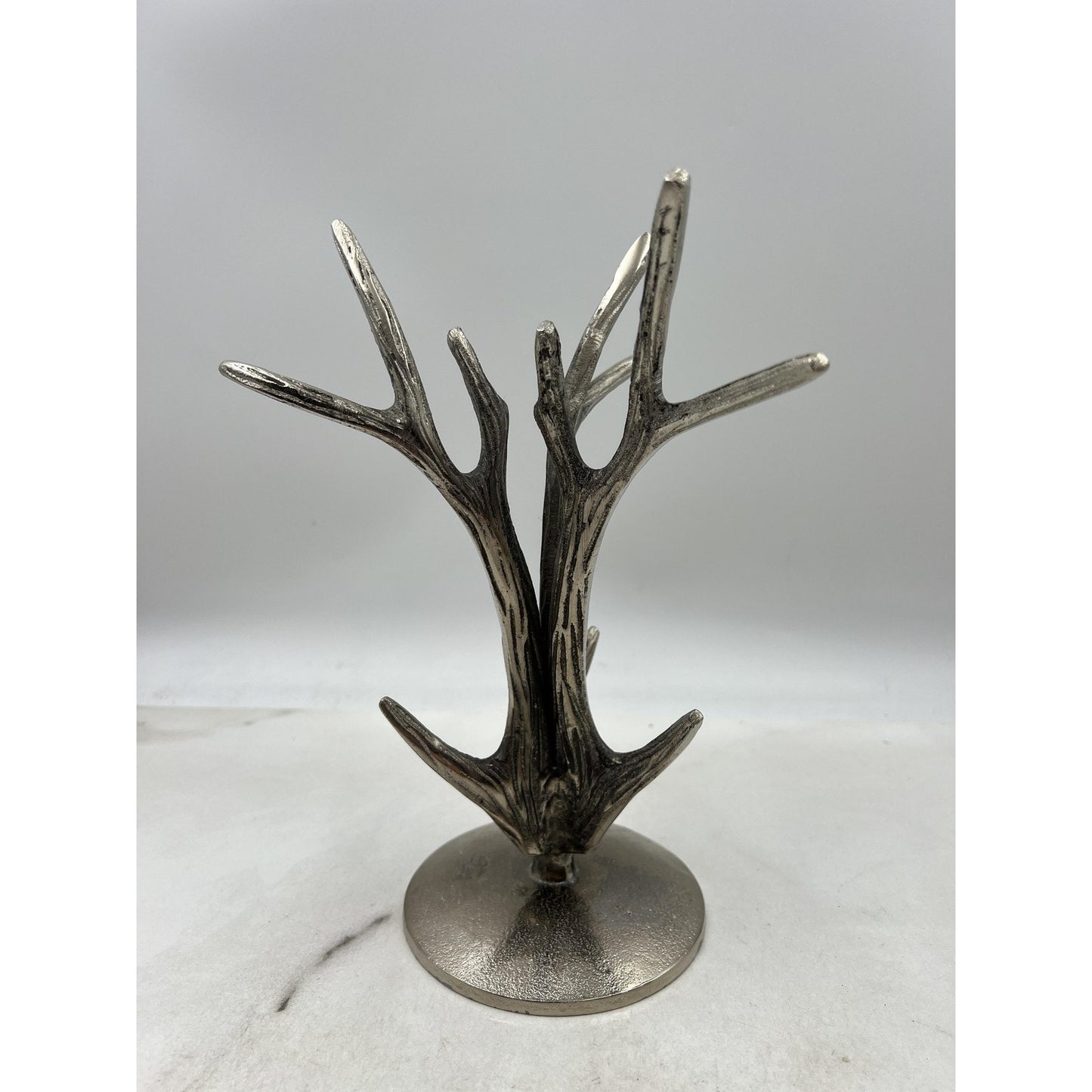 Silver Metal Antler Tree Jewelry Holder Stand Organizer Rustic Decor 9in Tall