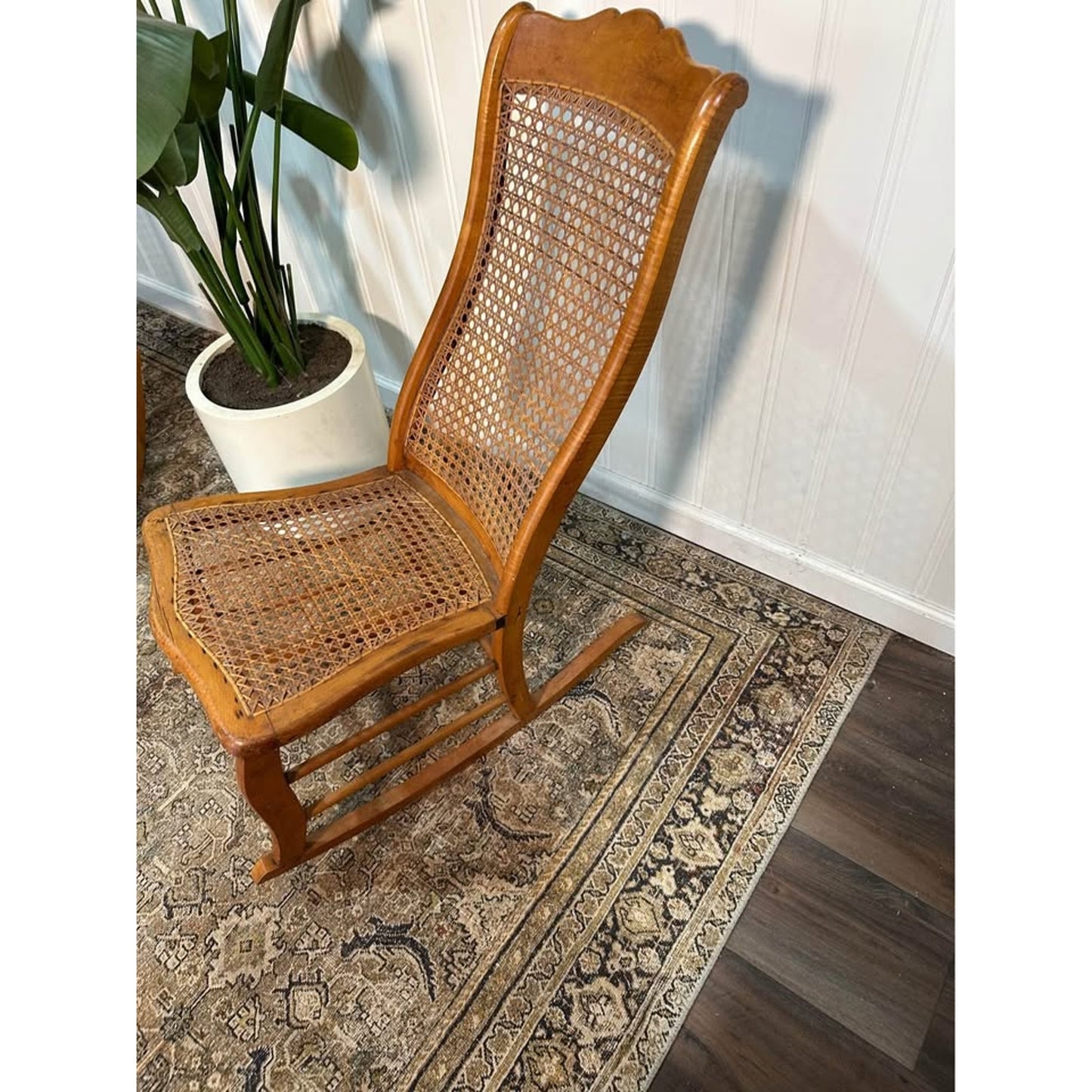 VTG Victorian Style Walnut With Cane Seat and Back Rocker Chairs Set of 2