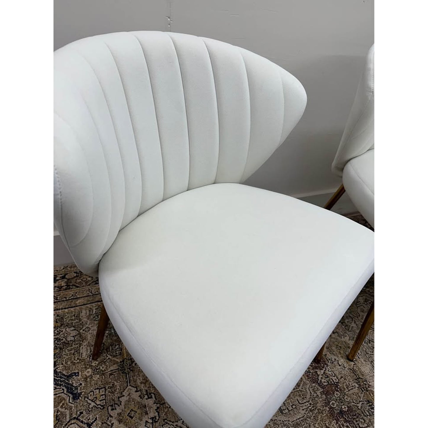 Milia Dining Chair Set of 2-IVORY Dining Kitchen Living Velvet Upholstered Gold Leg Set of 2