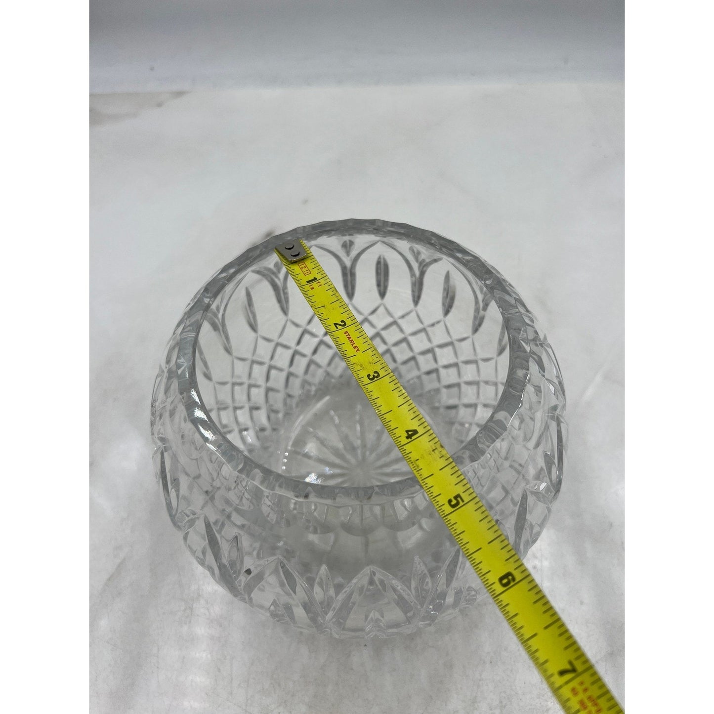 VTG Crystal Cut Round Flower Vase Bowl Clear Glass
