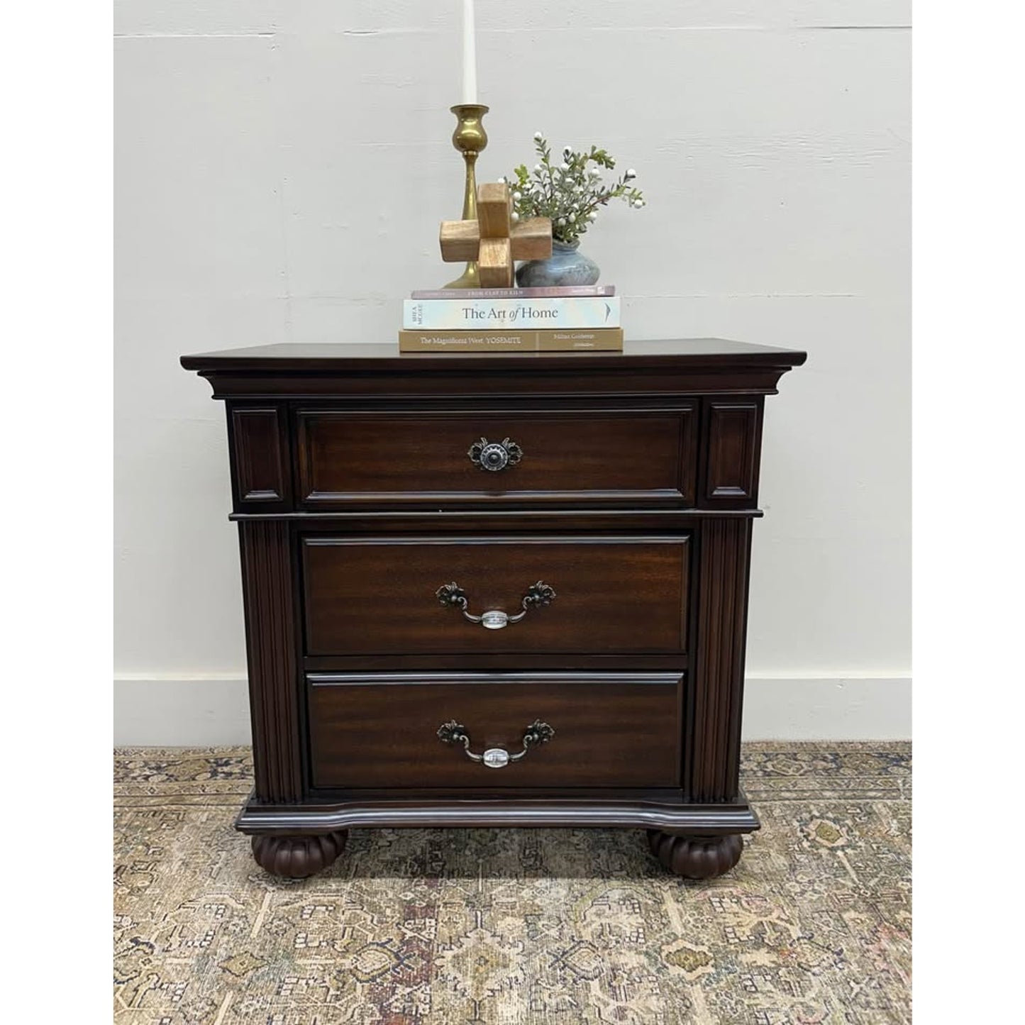 Furniture of America Malierd Traditional Bed Nghtstand Dark Wood NEW