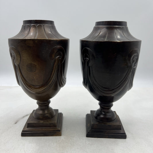 Vintage Bronze Urn Ancient Bronze Amphora Made In India 8" Tall No Lids Set 2