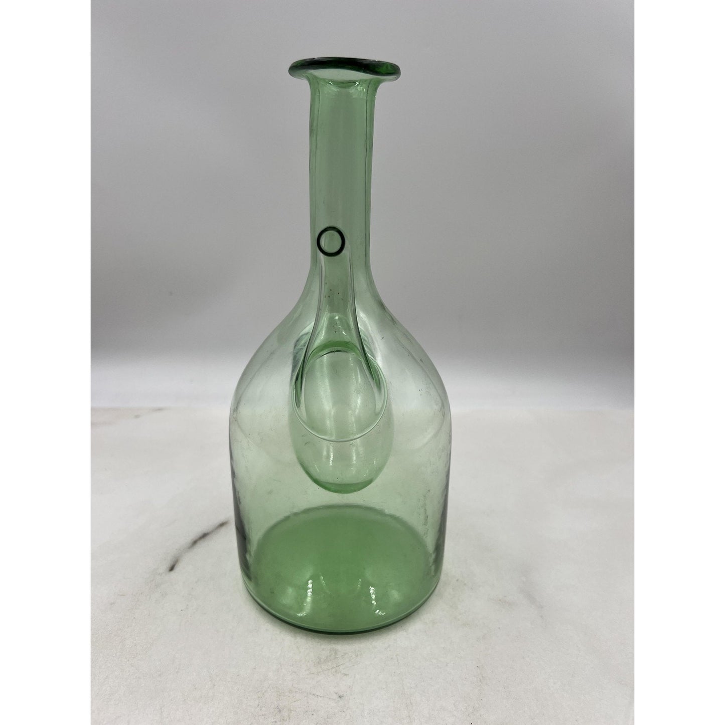 Vintage Green Glass Double Spouted Porron Wine Pitcher 10" Hand Blown Art Spain