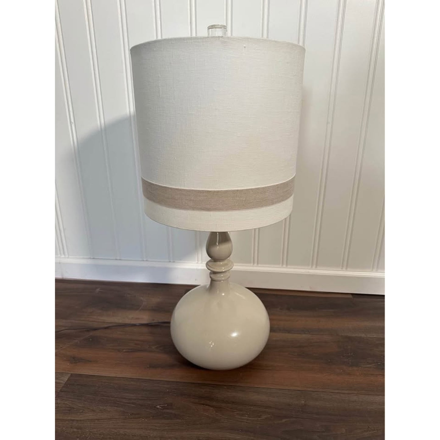 Gray Turned Farmhouse Resin Table Lamp White Shade Gray Band