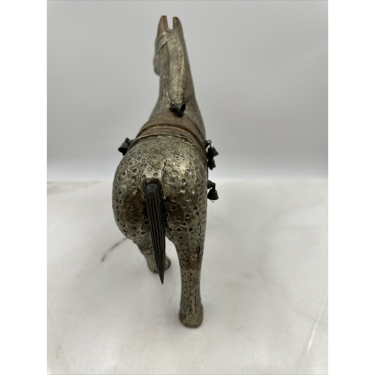 Antique Wood Horse Figurine Metal Copper Wrapped Carved Statuette