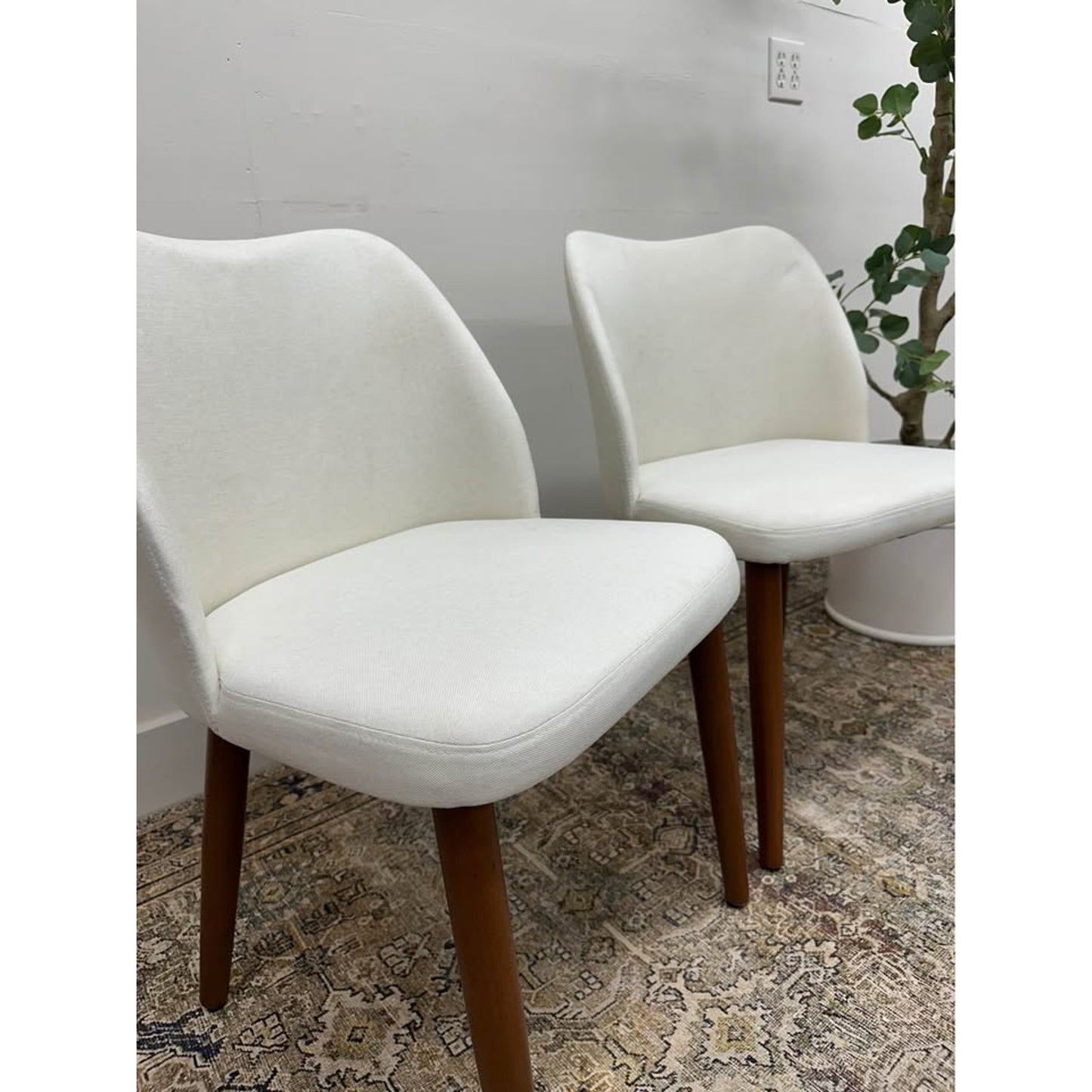 Barbara Dining Kitchen Side Chair Set of 2 IVORY Fabric and Wood Legs Set of 2
