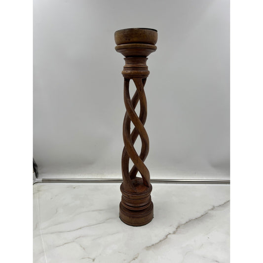 VTG Wooden Barley Twist Candlestick Holder Tall 18 Inch Spiral Carved Wood India
