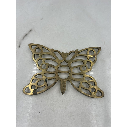 Solid Brass Butterfly Trivet Hot Plate Stand Kitchen Decor Vintage Style Ornate