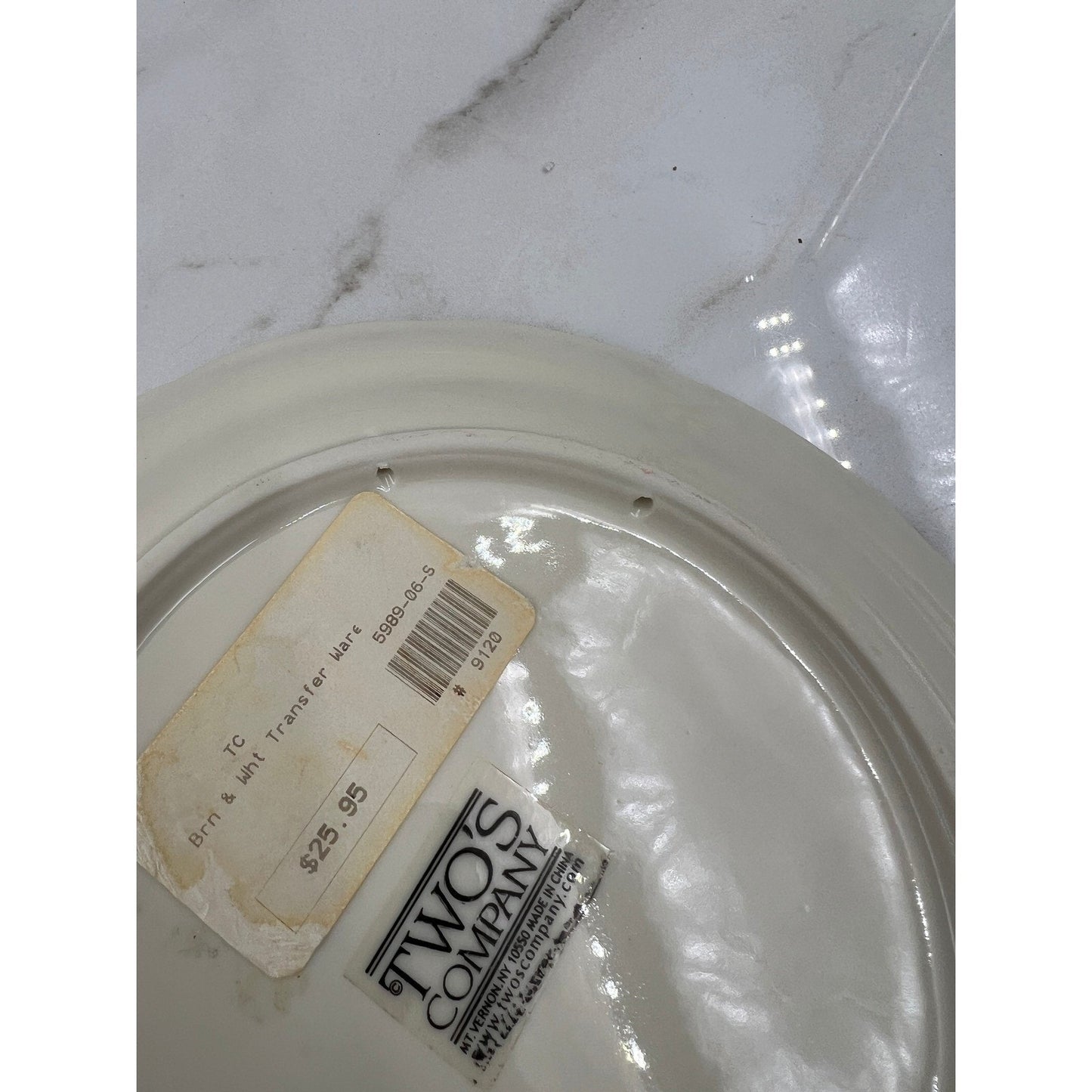 Two's Company Brown White Transferware Decorative Wall Plate 8 Inch 5989-06-S