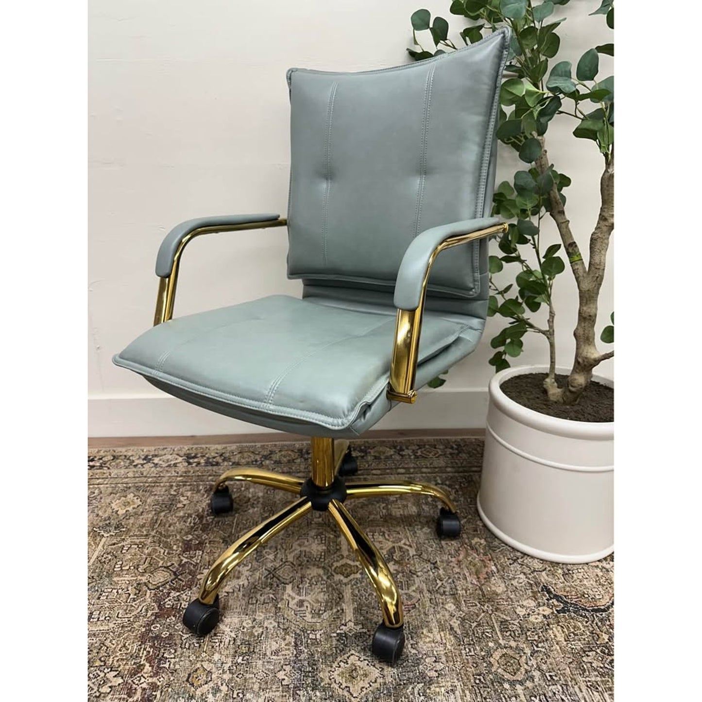 Riccardo Task Chair GREY Faux Leather Gold Rolling Office Chair