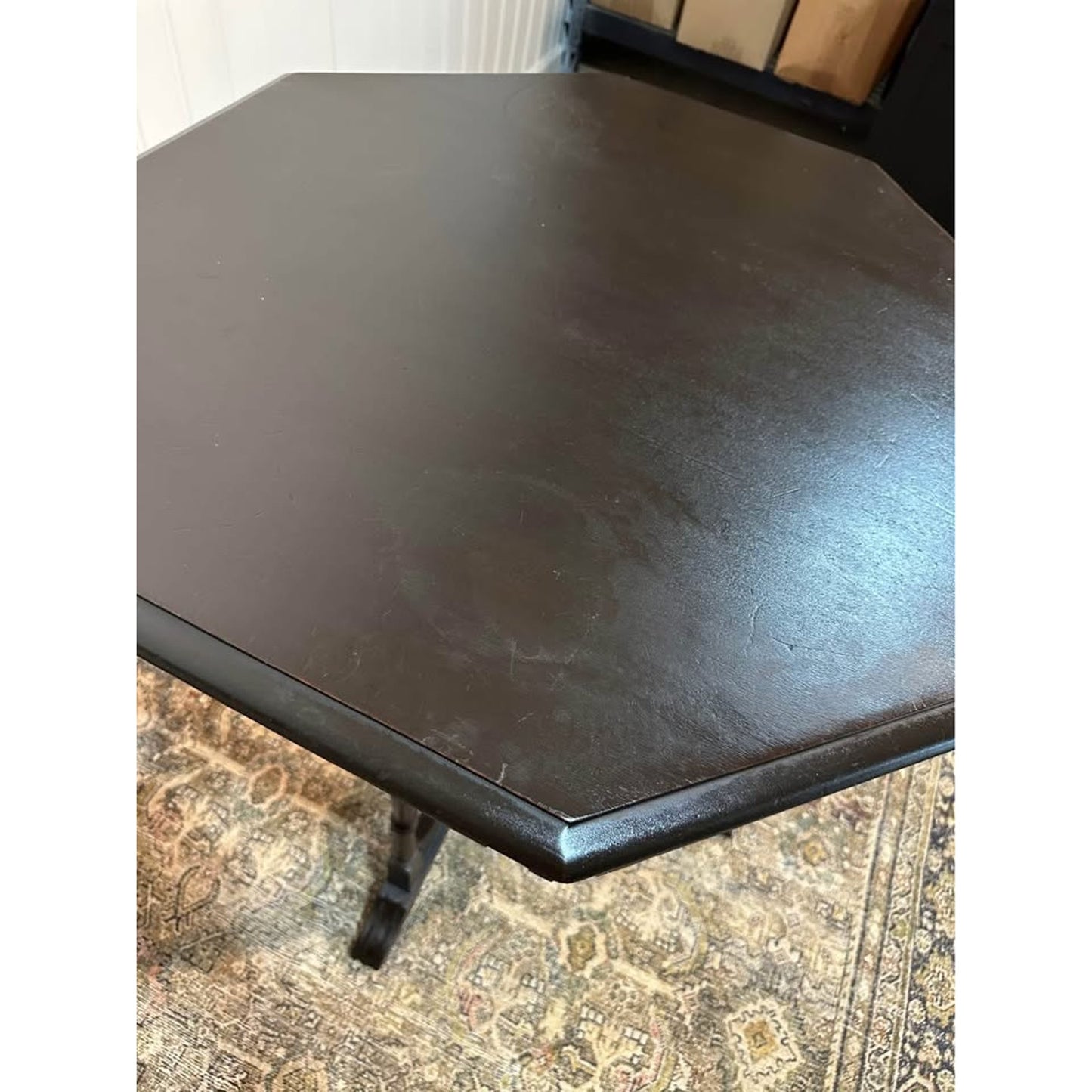 Antique Octagonal Tuscany Black Walnut Side Coffee End Table