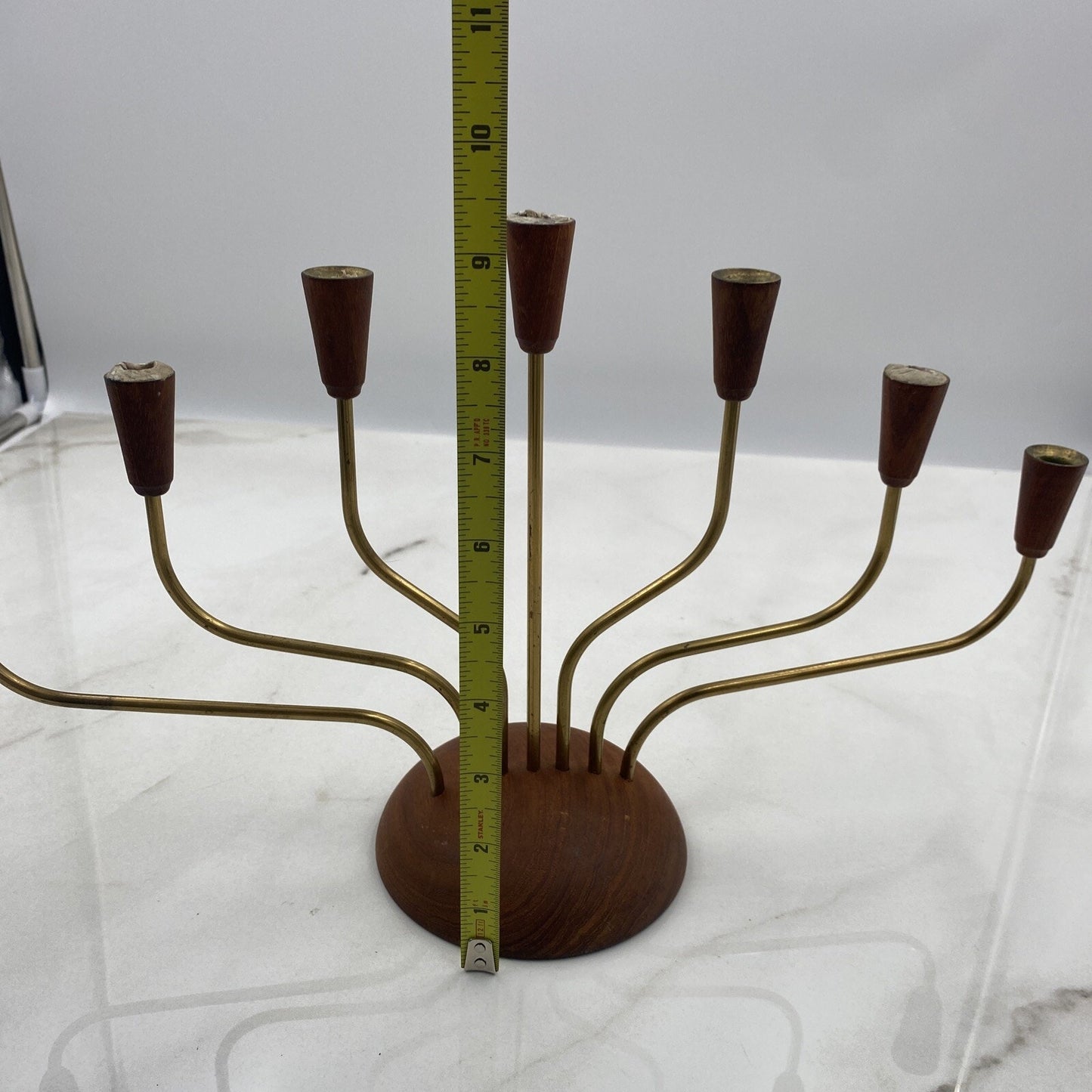 VTG Teak Candelabra Candle Holder Brass Mid Century Modern by Gunnar Ander?