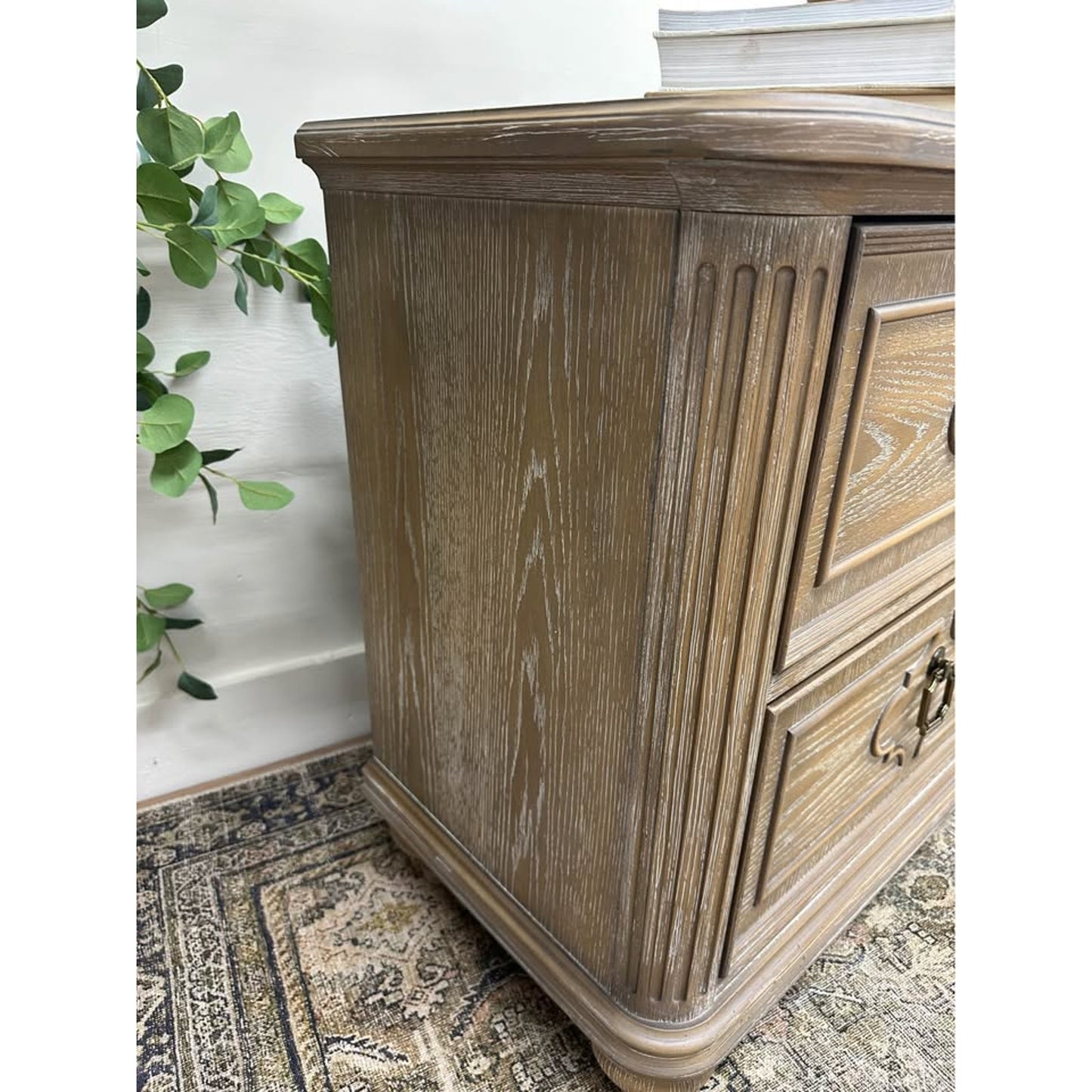 Furniture of America Aveline Modern Rustic Oak Solid Wood 2-Drawer Nightstand With USB Ports