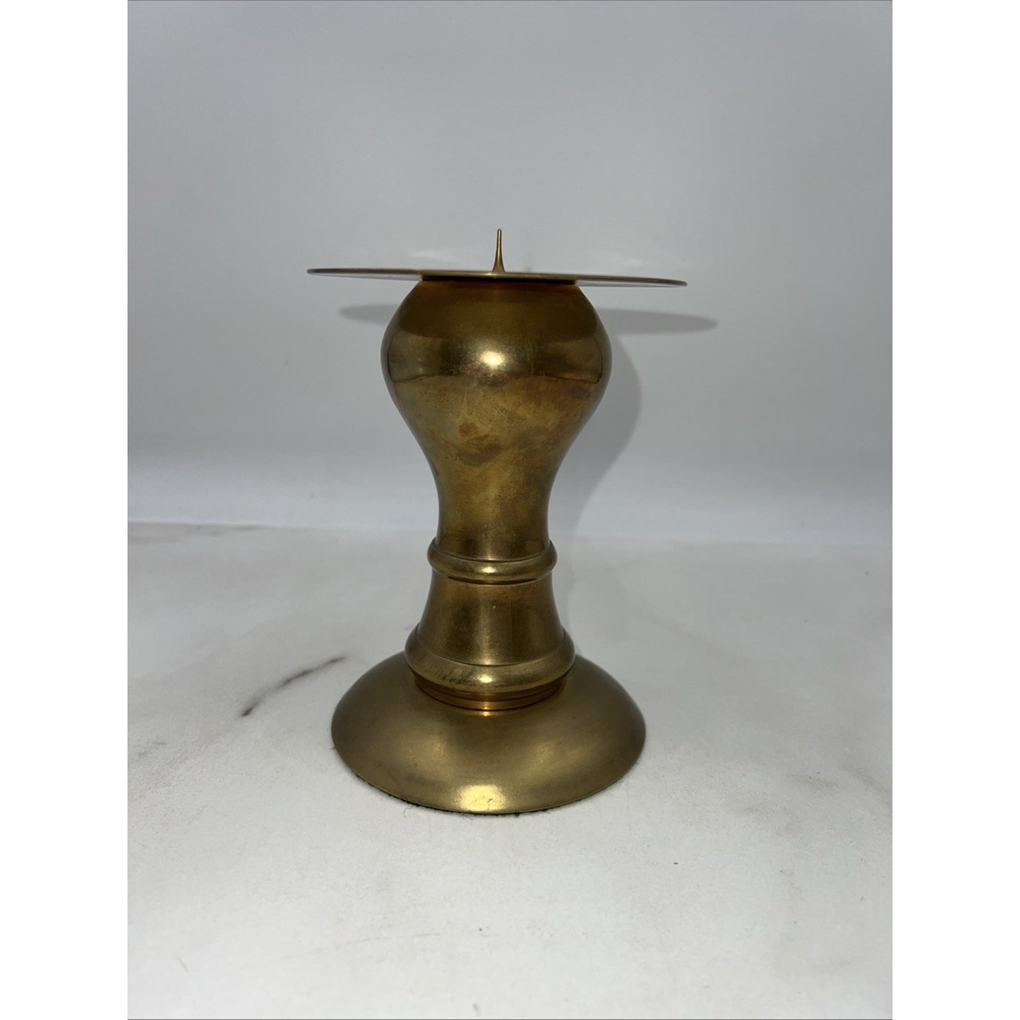 Vintage Brass Candle Holder Metal Ball Stem 6.5" Tall India Pillar