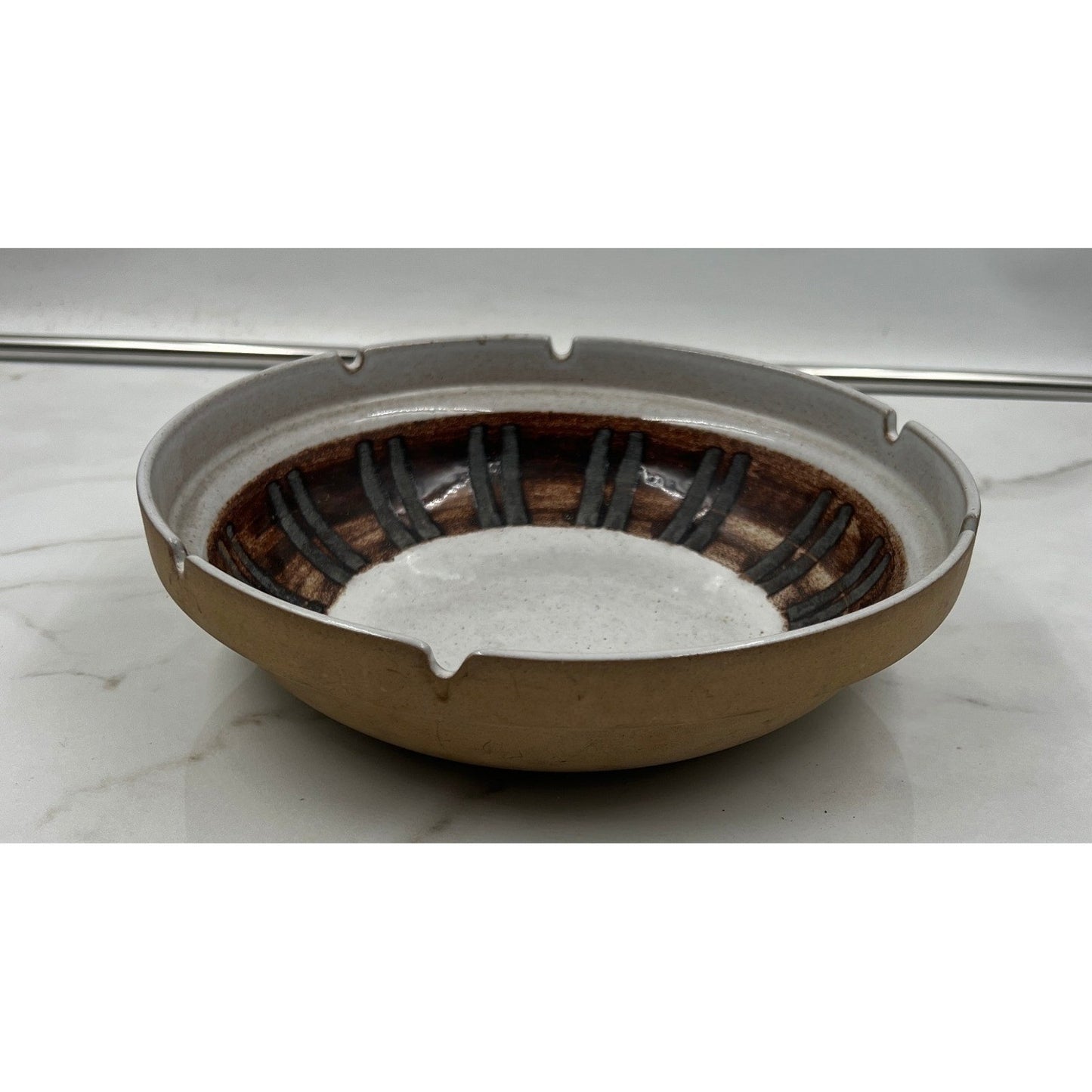 Marshall Studios Vintage MCM Ceramic Ashtray Brown Geometric M301-23-D38