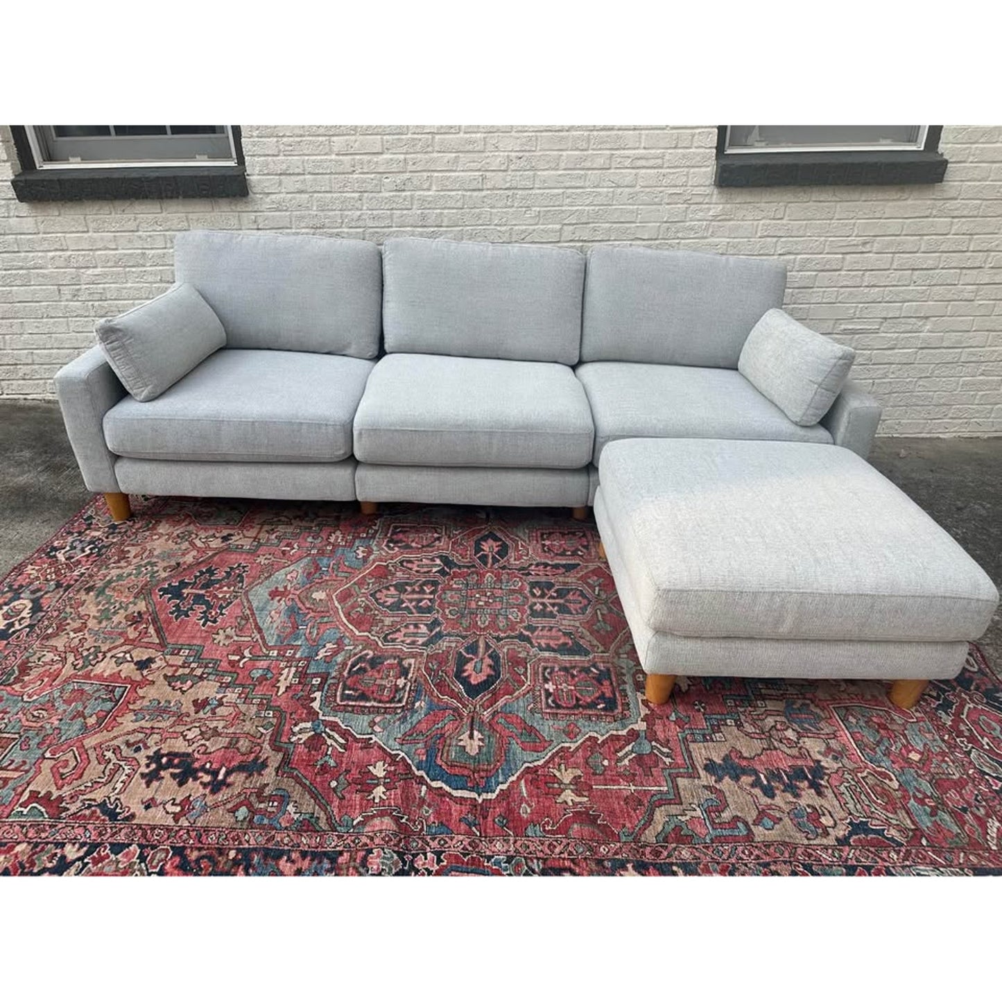 Burrow Union 3 Seat Sofa Sectional Crushed Gray Performance Chenille Ottoman/Chaise Brand New!