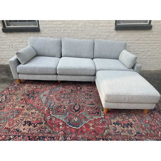 Burrow Union 3 Seat Sofa Sectional Crushed Gray Performance Chenille Ottoman/Chaise Brand New!
