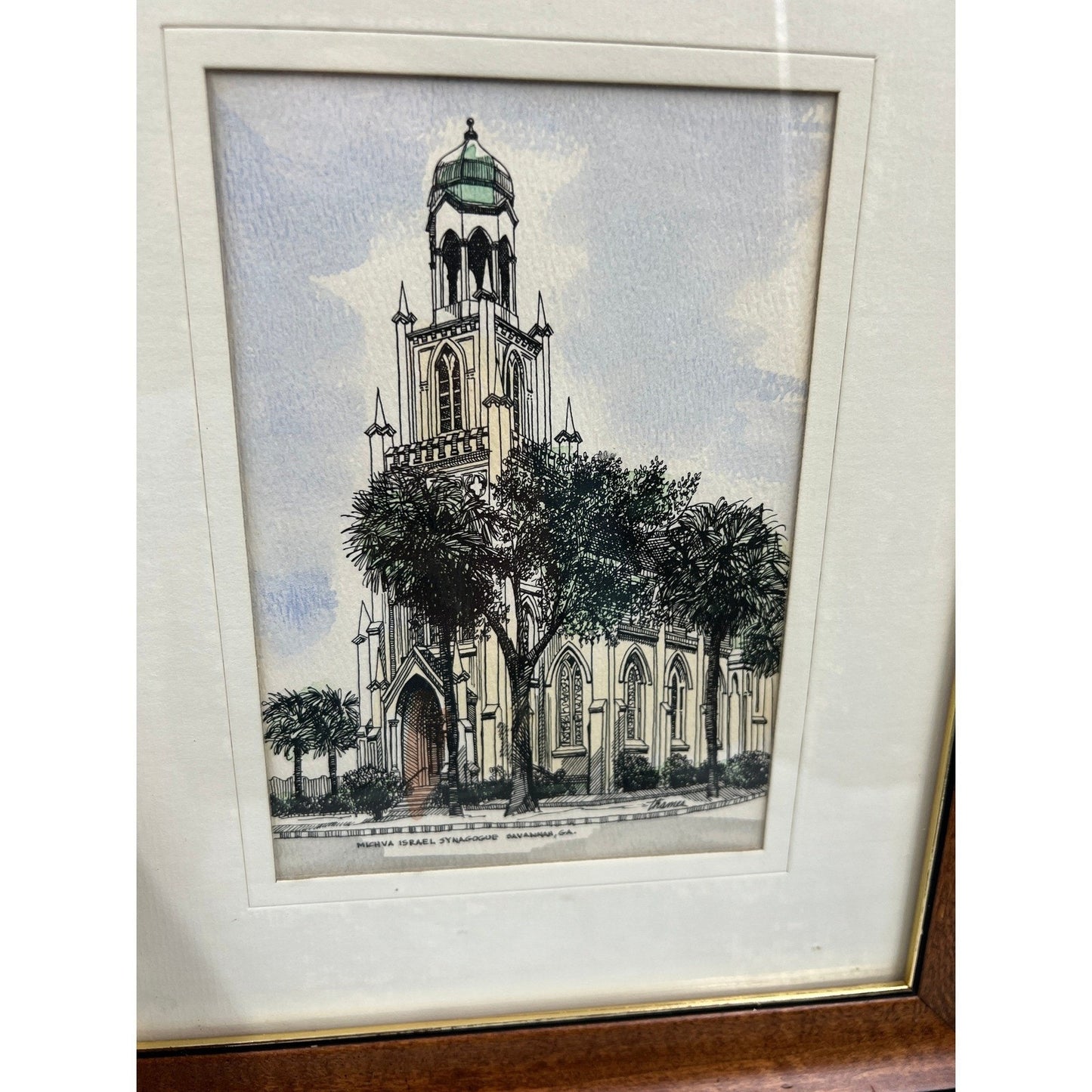 Framed Print Michve Israel Synagogue Savannah Georgia Church Art Thomas Signed