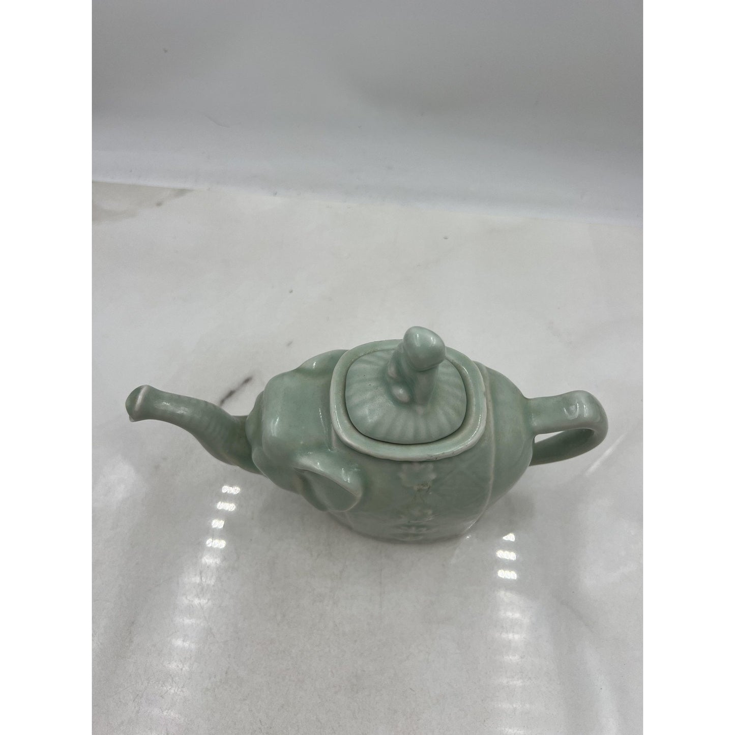 Celadon Porcelain Elephant Teapot Figural Lidded Pot Chinese Mark Relief Glaze