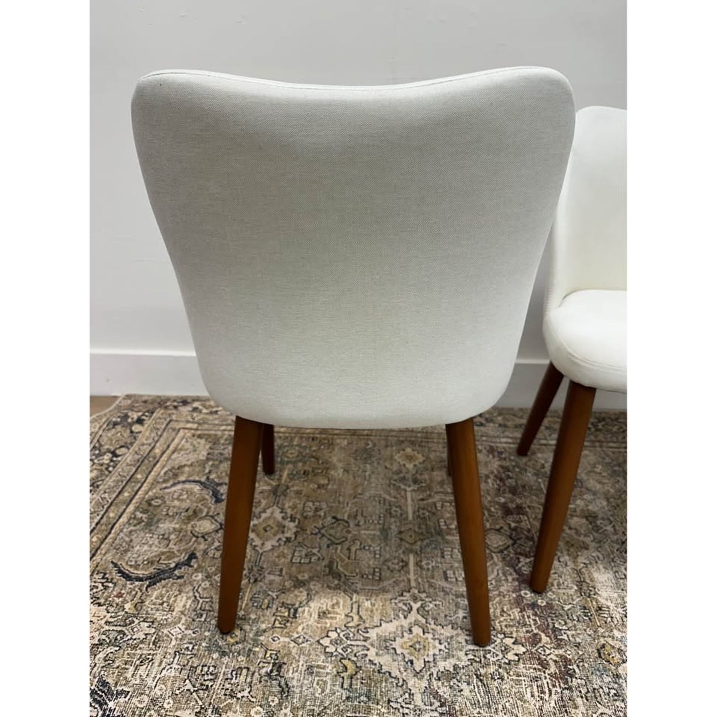 Barbara Dining Kitchen Side Chair Set of 2 IVORY Fabric and Wood Legs Set of 2