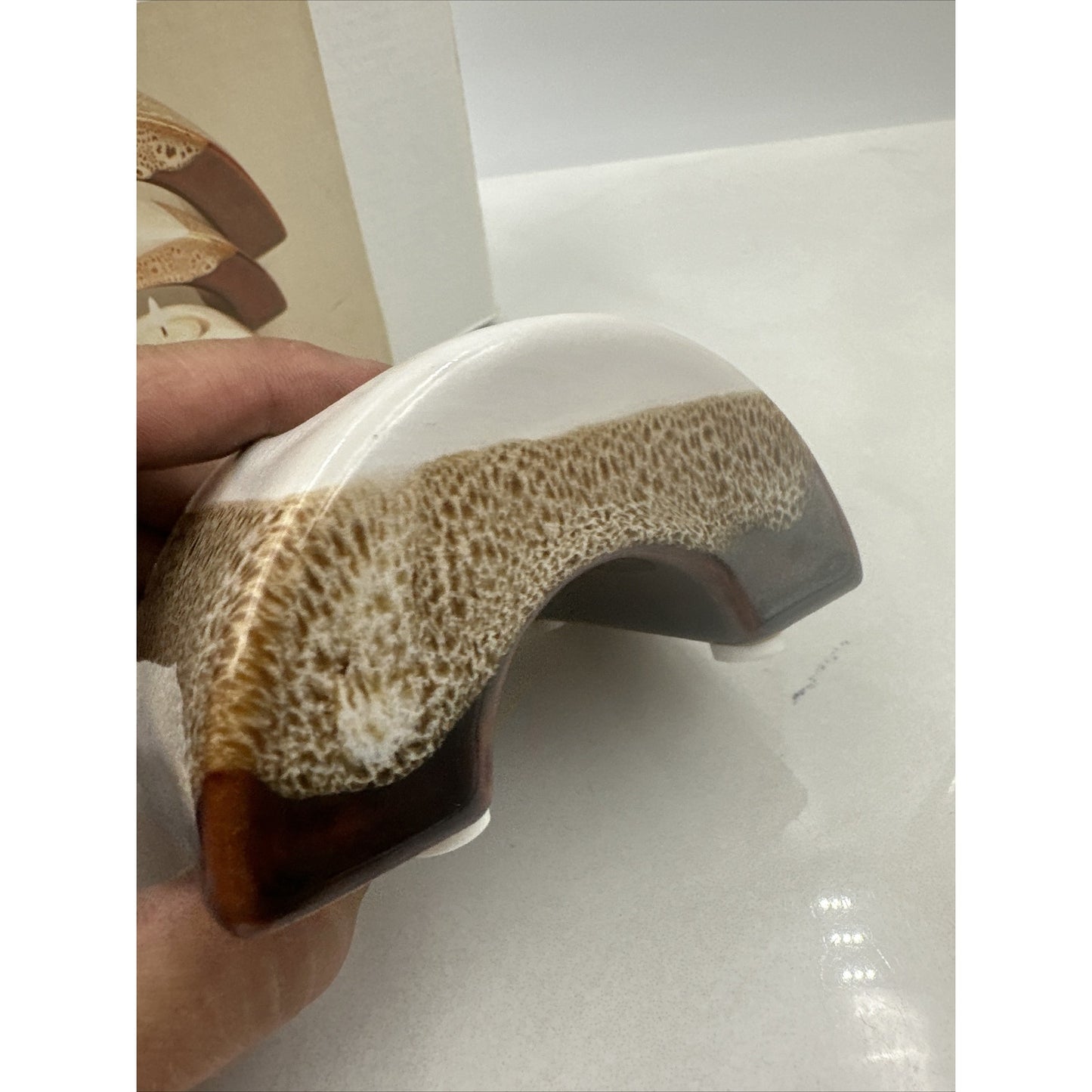 VTG Arched Candle Holders Nesting Ceramic Tealight Brown Drip Boho Set of 3
