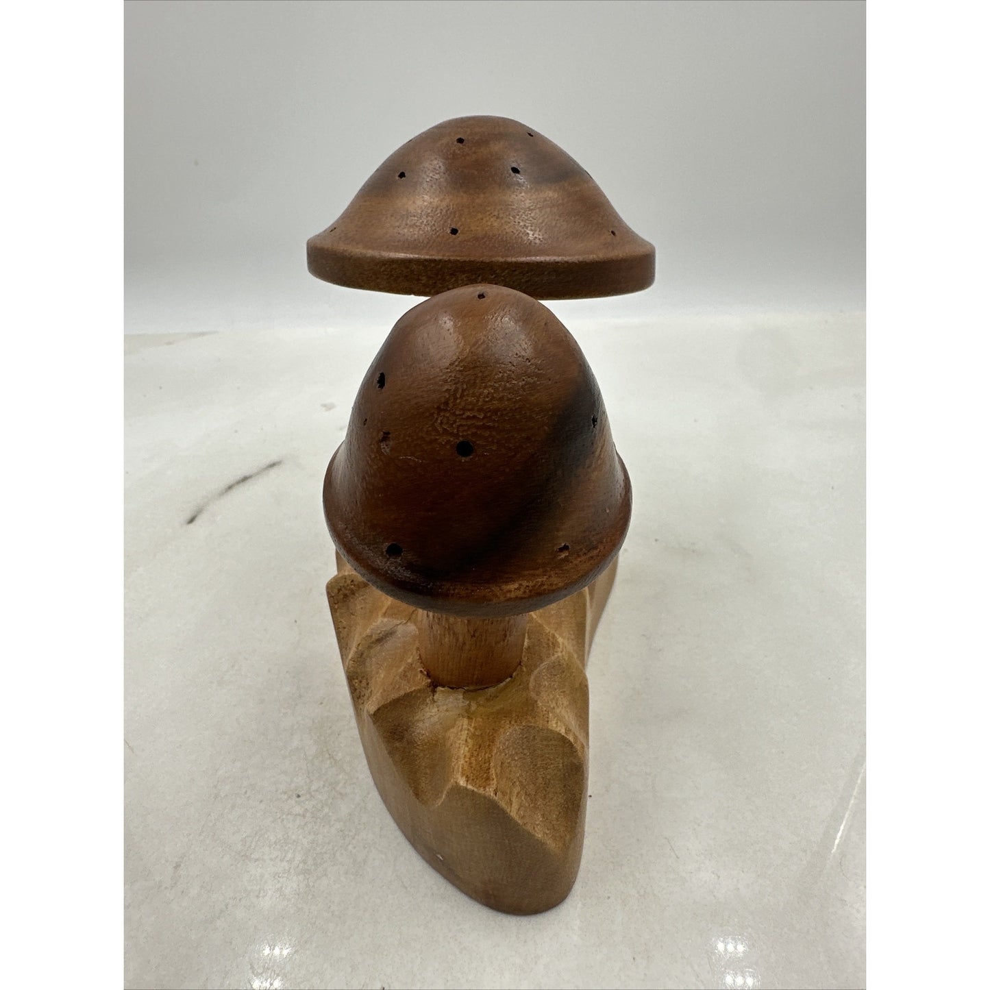 Vtg Wood Mushrooms Toothpick Holder Leilani Handcrafted Philippines 2 Monkey Pod