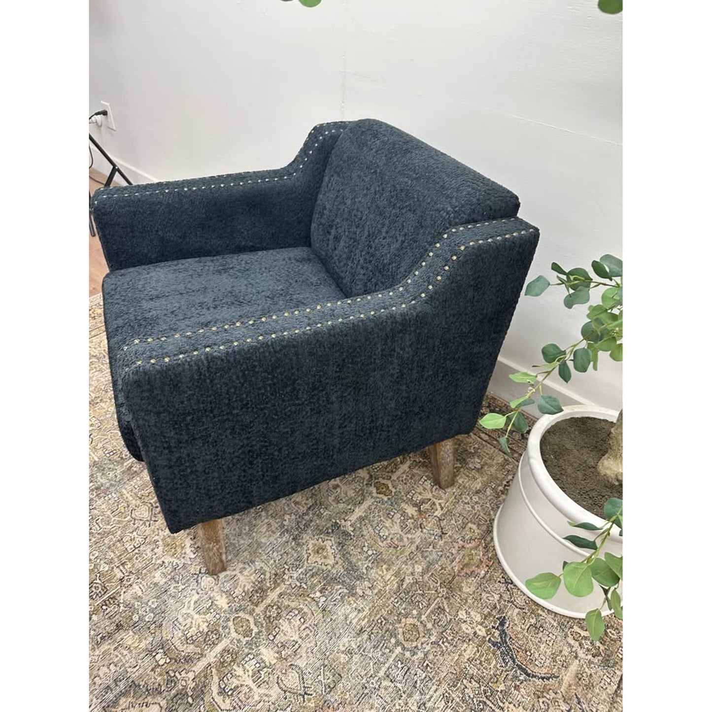 Ulysses Armchair-BLACK Charcoal Upholstered Nail Head Trim