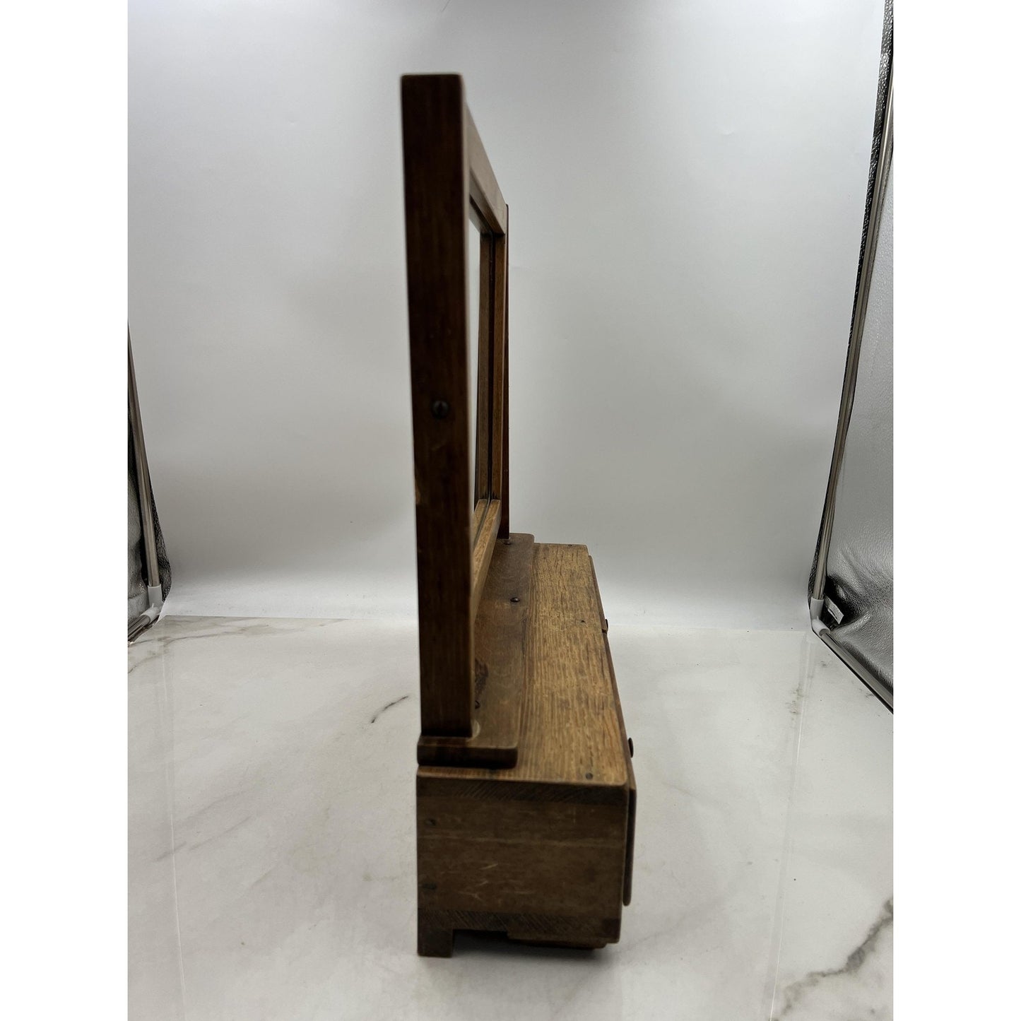 Vintage Wooden Vanity Mirror Box 2 Drawer Dresser Top Swivel Shaving Makeup 18"