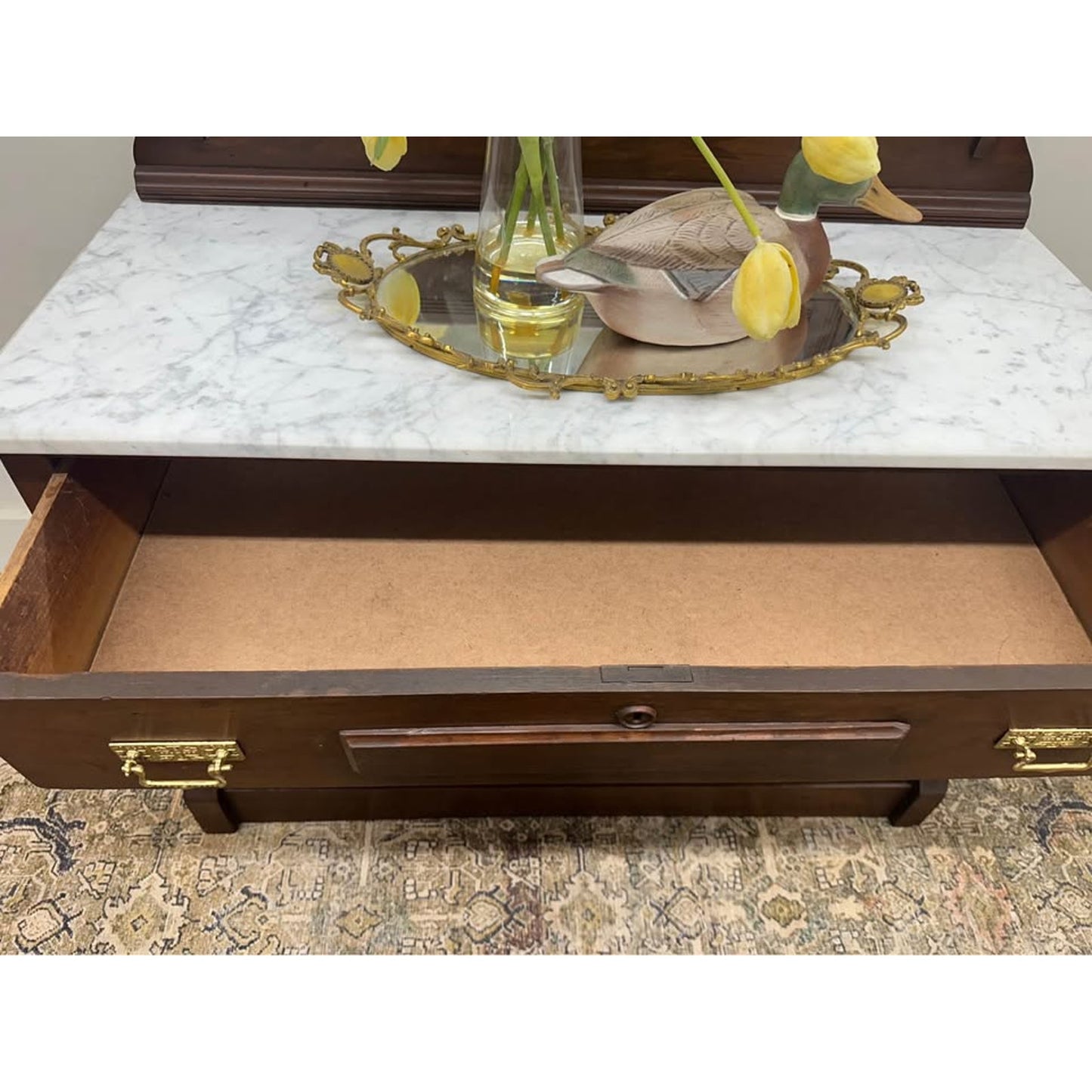 Victorian Eastlake Antique Walnut Chest or Dresser Marble Top Mirror